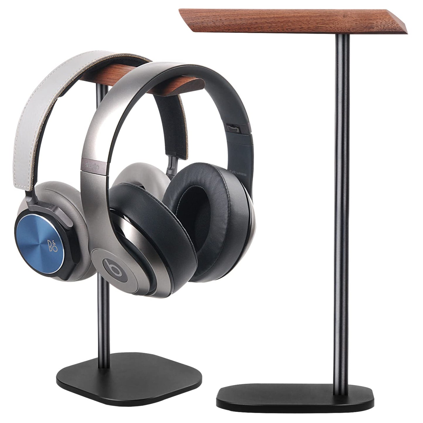 Walnut Wood Headphone Stand and Headset Holder, Desk Stand for Gaming and Office with Cable Management