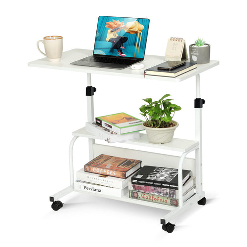 Rolling Standing Desk on Wheels, Height Adjustable Portable Laptop Cart Sit Stand for Home Office Bedroom Sofa