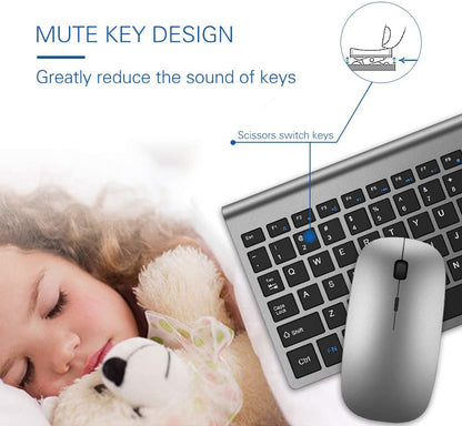 Wireless Keyboard and Vertical Ergonomic Mouse Combo, Quiet Slim Office Set for Mac Windows Laptop