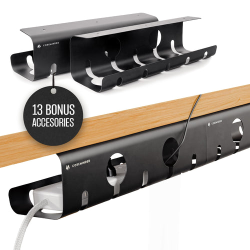 Under Desk Cable Management Tray 2 Pack No Drill, Steel Wire Organizer Power Strip Holder Set