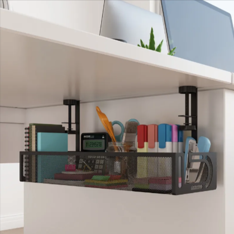 Under Desk Cable Management Tray, Steel Wire Organizer Mount Power Strip Holder for Home Office Desk