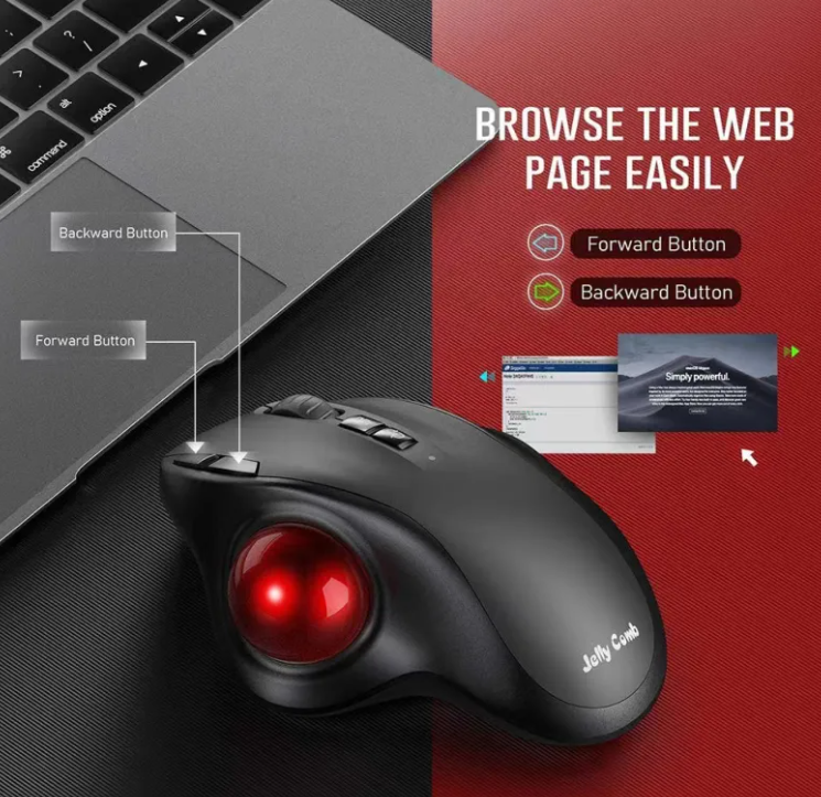 Wireless Ergonomic Trackball Mouse, Bluetooth USB Thumb Operated Stationary Mouse for Mac PC Laptop
