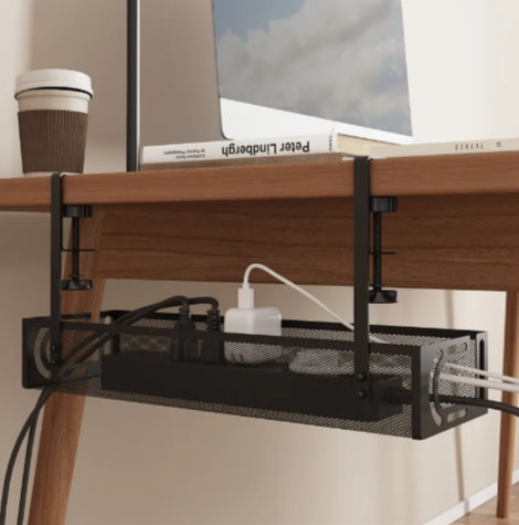 Under Desk Cable Management Tray, Steel Wire Organizer Mount Power Strip Holder for Home Office Desk