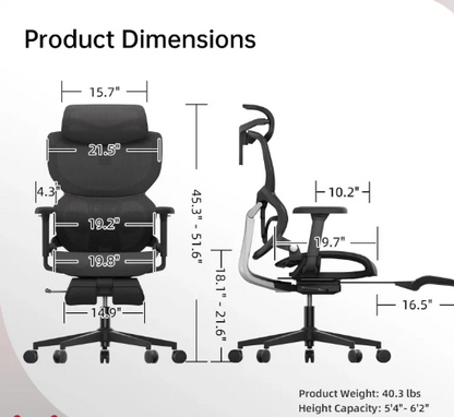 Ergonomic Office Chair with Footrest and Lumbar Support, High Back Mesh Reclining Computer Chair for Home Office