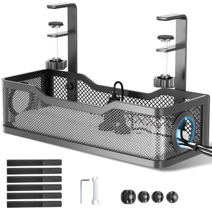 Under Desk Cable Management Tray No Drill, Steel Wire Organizer Power Strip Holder for Home Office