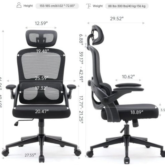 Ergonomic Office Chair High Back Mesh, Adjustable Lumbar Support Computer Desk Chair for Home Office