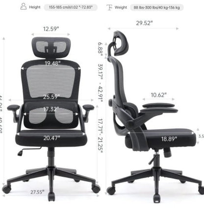 Ergonomic Office Chair High Back Mesh, Adjustable Lumbar Support Computer Desk Chair for Home Office