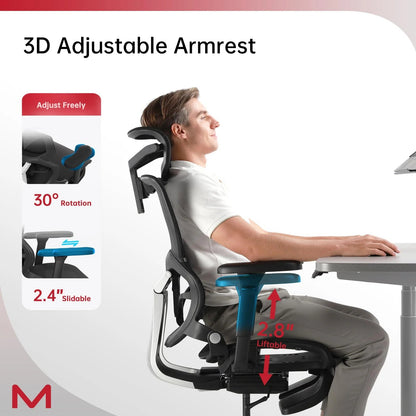 Ergonomic Office Chair with Footrest and Lumbar Support, Reclining High Back Computer Chair for Home Office