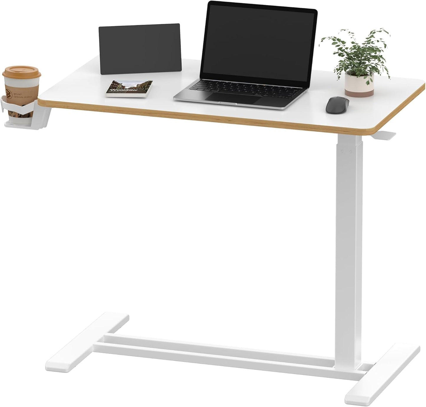 Mobile Standing Desk on Wheels, Pneumatic Height Adjustable Laptop Cart Sit Stand Desk for Home Office Bedroom