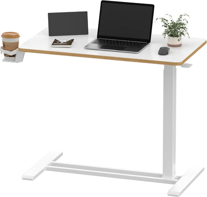 Mobile Standing Desk on Wheels, Pneumatic Height Adjustable Laptop Cart Sit Stand Desk for Home Office Bedroom