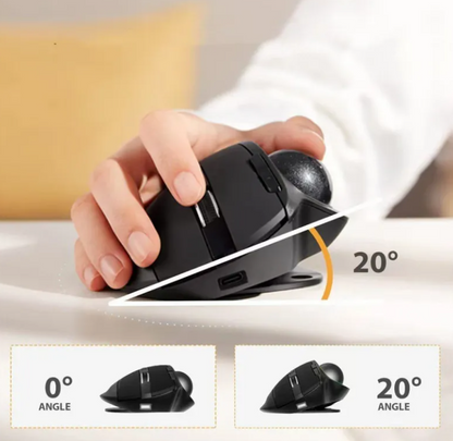 Wireless Ergonomic Trackball Mouse, Bluetooth USB Thumb Operated Stationary Mouse for Mac PC Laptop