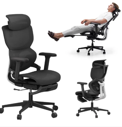 Ergonomic Office Chair with Footrest and Lumbar Support, High Back Mesh Reclining Computer Chair for Home Office