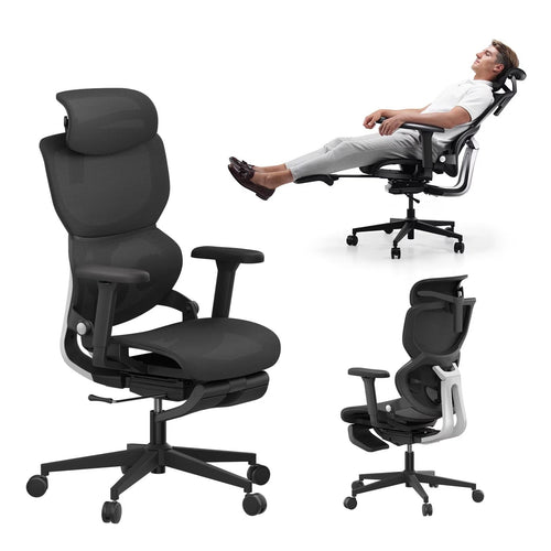 Ergonomic Office Chair with Footrest and Lumbar Support, Reclining High Back Computer Chair for Home Office