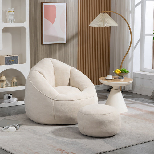 High-Density Foam Bean Bag Sofa Chair with Footrest, Microfiber Lounger for Living Room and Bedroom