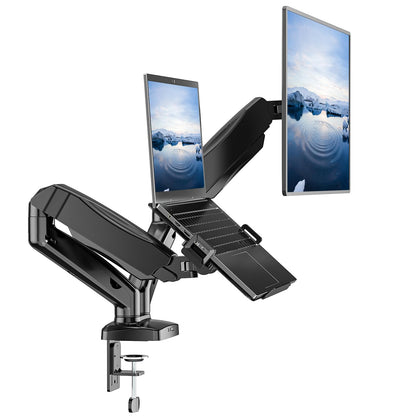Laptop and Monitor Desk Arm Mount, Adjustable VESA Stand for 17 to 32 Inch Devices with Laptop Tray