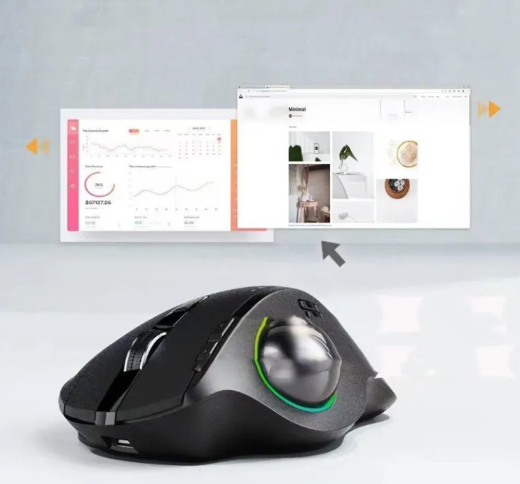 Wireless Ergonomic Trackball Mouse, Bluetooth USB Thumb Operated Stationary Mouse for Mac PC Laptop